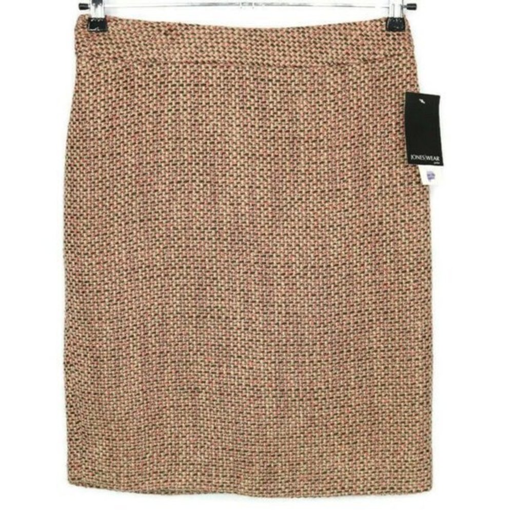 Jones‎ Wear Pencil Skirt Tan Brown Coral Textured Tweed Wool 4P 4 Petite